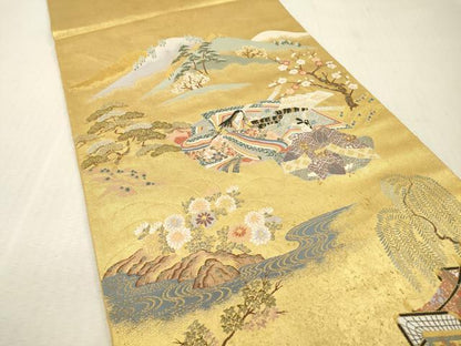 平和屋本店●西陣　長嶋成織物　ながしま帯　六通柄袋帯　平安花苑　瀞金錦　本金箔　共箱付き　正絹　逸品　DABI7816fe