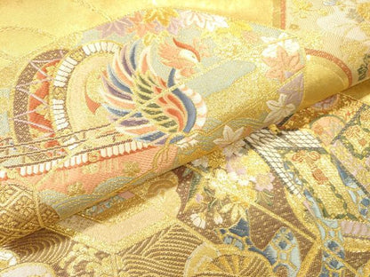 平和屋本店●西陣　長嶋成織物　ながしま帯　六通柄袋帯　文箱謡本散　瀞金錦　本金箔　正絹　逸品　DABI7817fe
