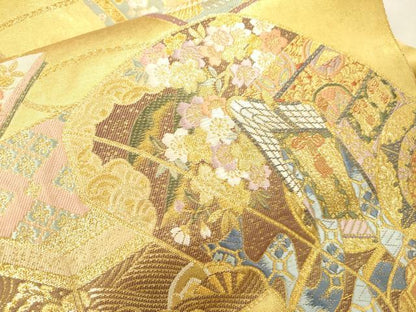 平和屋本店●西陣　長嶋成織物　ながしま帯　六通柄袋帯　文箱謡本散　瀞金錦　本金箔　正絹　逸品　DABI7817fe