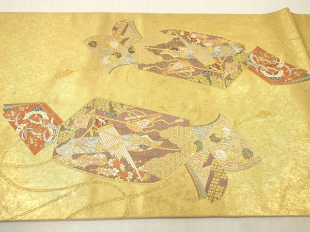 平和屋本店●西陣　長嶋成織物　ながしま帯　六通柄袋帯　文箱謡本散　瀞金錦　本金箔　正絹　逸品　DABI7817fe