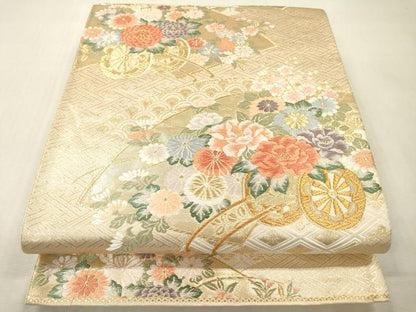 平和屋本店▼六通柄袋帯　唐織　花小袖　本金箔　正絹　逸品　DABI7821fe
