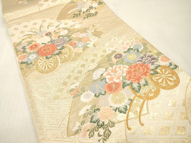 平和屋本店▼六通柄袋帯　唐織　花小袖　本金箔　正絹　逸品　DABI7821fe