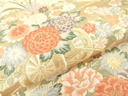 平和屋本店▼六通柄袋帯　唐織　花小袖　本金箔　正絹　逸品　DABI7821fe