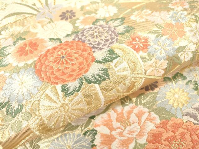 平和屋本店▼六通柄袋帯　唐織　花小袖　本金箔　正絹　逸品　DABI7821fe