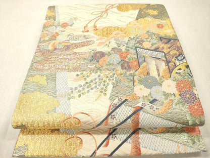 平和屋本店▼六通柄袋帯　唐織　九百錦　裂取御所華文　本金箔　正絹　逸品　DABI7825fe