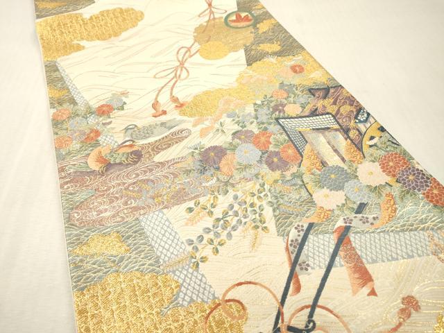 平和屋本店▼六通柄袋帯　唐織　九百錦　裂取御所華文　本金箔　正絹　逸品　DABI7825fe
