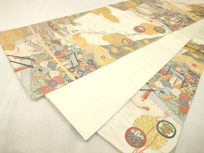 平和屋本店▼六通柄袋帯　唐織　九百錦　裂取御所華文　本金箔　正絹　逸品　DABI7825fe