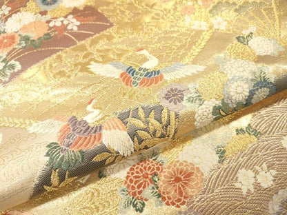 平和屋本店▼六通柄袋帯　唐織　九百錦　裂取扇面文　本金箔　正絹　逸品　DABI7826fe