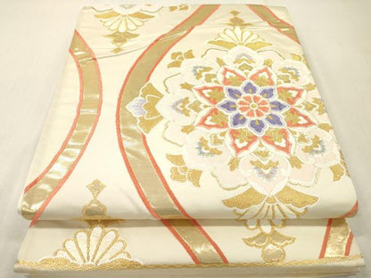 平和屋本店▼西陣　橋本テル織物謹製　六通柄袋帯　立湧華文　24K箔　証紙付き　正絹　逸品　DABI7827fe