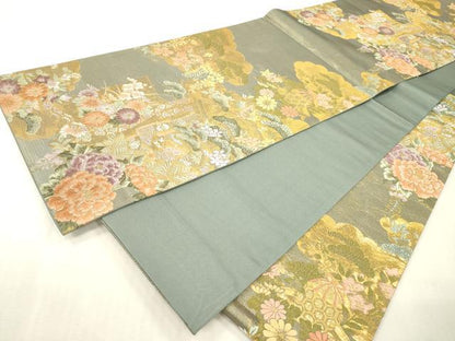 平和屋本店▼六通柄袋帯　唐織　草華花　純泥万葉　本金箔二重　正絹　逸品　DABI7828fe