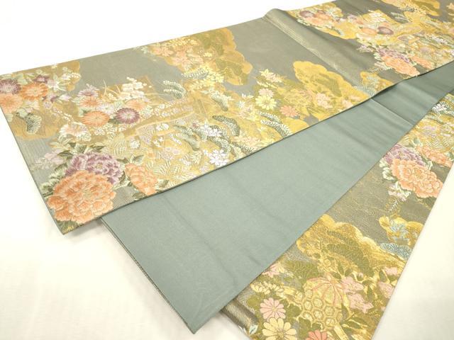 平和屋本店▼六通柄袋帯　唐織　草華花　純泥万葉　本金箔二重　正絹　逸品　DABI7828fe