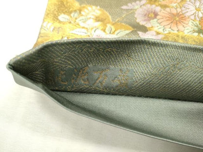 平和屋本店▼六通柄袋帯　唐織　草華花　純泥万葉　本金箔二重　正絹　逸品　DABI7828fe