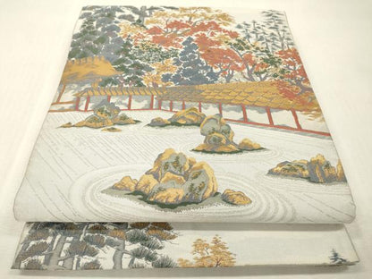 平和屋本店▼六通柄袋帯　紹巴　龍安寺　純金箔　正絹　逸品　DABI7830fe