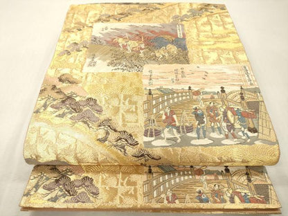 平和屋本店▼六通柄袋帯　東海道五拾三次　本金二重箔　正絹　逸品　DABI7832fe