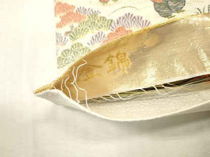平和屋本店▼六通柄袋帯　唐織　人物風景　朱金錦　本金重ね　正絹　逸品　DABI7835fe