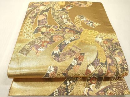 平和屋本店▼六通柄袋帯　唐織　束ね熨斗花文　全通本金摺箔　正絹　逸品　DABI7838fe