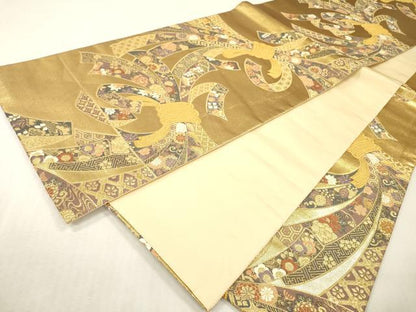 平和屋本店▼六通柄袋帯　唐織　束ね熨斗花文　全通本金摺箔　正絹　逸品　DABI7838fe
