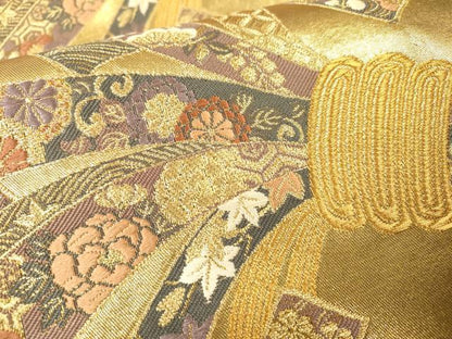 平和屋本店▼六通柄袋帯　唐織　束ね熨斗花文　全通本金摺箔　正絹　逸品　DABI7838fe