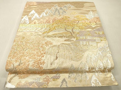 平和屋本店▼六通柄袋帯　日本の街並　倉敷　本金箔　正絹　逸品　DABI7840fe