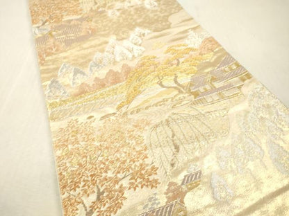 平和屋本店▼六通柄袋帯　日本の街並　倉敷　本金箔　正絹　逸品　DABI7840fe