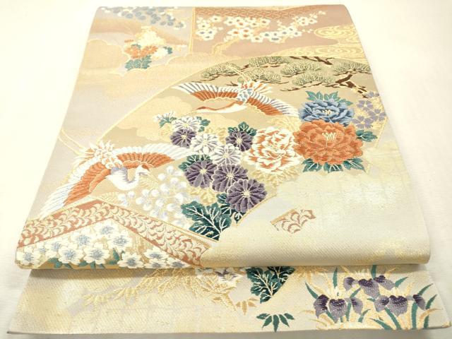 平和屋本店▼六通柄袋帯　唐織　地紙飛鶴花松文　本金箔　正絹　逸品　DABI7841fe