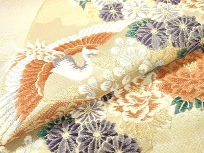 平和屋本店▼六通柄袋帯　唐織　地紙飛鶴花松文　本金箔　正絹　逸品　DABI7841fe