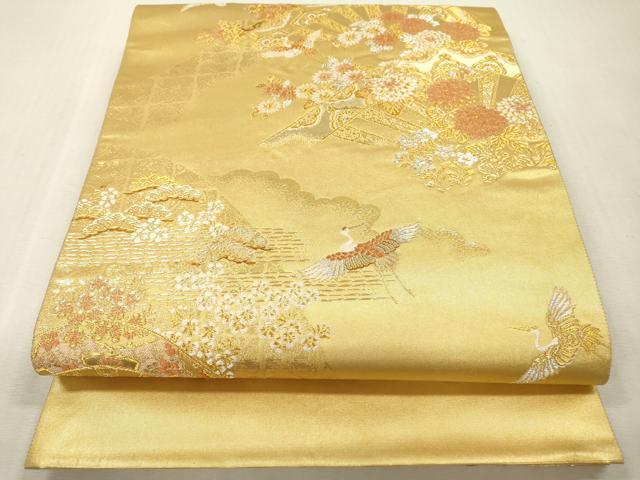 平和屋着物▼六通柄袋帯　唐織　片輪車飛鶴花文　金華全通　正絹　逸品　DABI7845fe