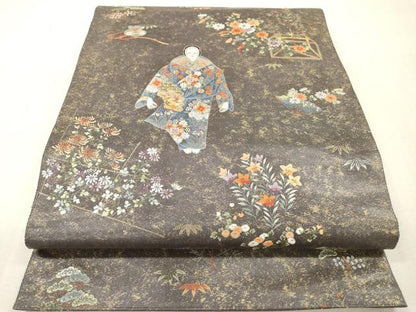 平和屋本店●太鼓柄袋帯　唐織　熊野能絵文　金泥箔　本金箔　正絹　逸品　DABI7848fe
