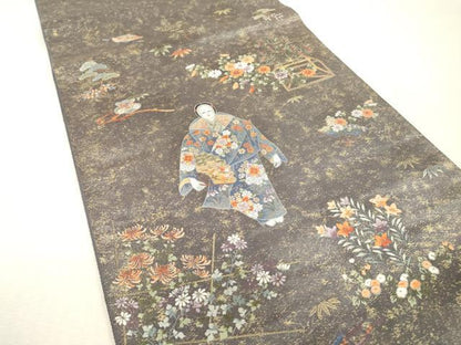 平和屋本店●太鼓柄袋帯　唐織　熊野能絵文　金泥箔　本金箔　正絹　逸品　DABI7848fe
