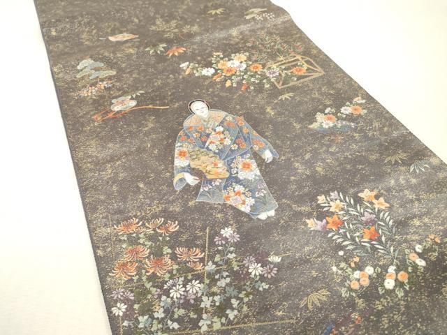 平和屋本店●太鼓柄袋帯　唐織　熊野能絵文　金泥箔　本金箔　正絹　逸品　DABI7848fe
