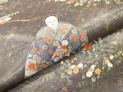 平和屋本店●太鼓柄袋帯　唐織　熊野能絵文　金泥箔　本金箔　正絹　逸品　DABI7848fe