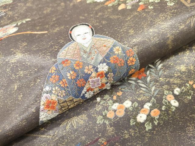 平和屋本店●太鼓柄袋帯　唐織　熊野能絵文　金泥箔　本金箔　正絹　逸品　DABI7848fe