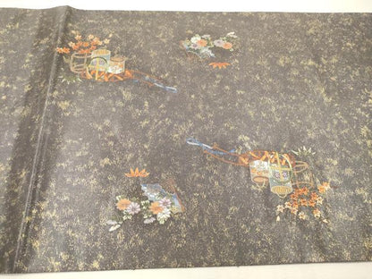 平和屋本店●太鼓柄袋帯　唐織　熊野能絵文　金泥箔　本金箔　正絹　逸品　DABI7848fe