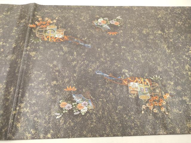 平和屋本店●太鼓柄袋帯　唐織　熊野能絵文　金泥箔　本金箔　正絹　逸品　DABI7848fe