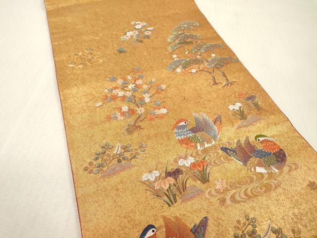 平和屋本店●太鼓柄袋帯　唐織　鴛鴦春秋絵巻　金泥箔　本金箔　正絹　逸品　DABI7849fe