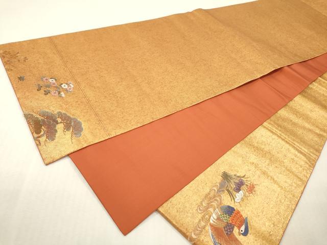 平和屋本店●太鼓柄袋帯　唐織　鴛鴦春秋絵巻　金泥箔　本金箔　正絹　逸品　DABI7849fe