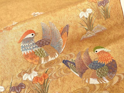 平和屋本店●太鼓柄袋帯　唐織　鴛鴦春秋絵巻　金泥箔　本金箔　正絹　逸品　DABI7849fe