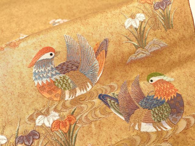 平和屋本店●太鼓柄袋帯　唐織　鴛鴦春秋絵巻　金泥箔　本金箔　正絹　逸品　DABI7849fe