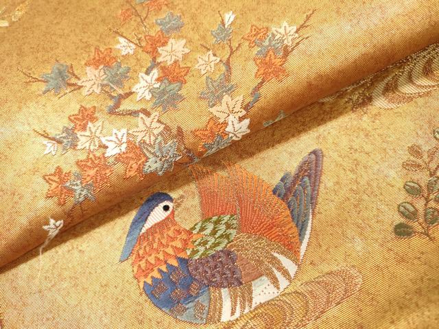 平和屋本店●太鼓柄袋帯　唐織　鴛鴦春秋絵巻　金泥箔　本金箔　正絹　逸品　DABI7849fe