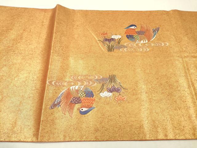 平和屋本店●太鼓柄袋帯　唐織　鴛鴦春秋絵巻　金泥箔　本金箔　正絹　逸品　DABI7849fe
