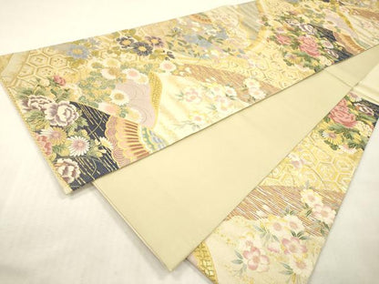 平和屋本店▼六通柄袋帯　紹巴　加賀漢方染　吉祥花文　本金箔　正絹　逸品　DABI7854fe
