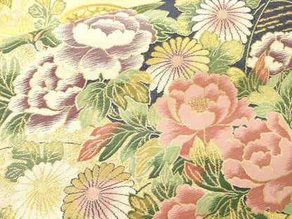 平和屋本店▼六通柄袋帯　紹巴　加賀漢方染　吉祥花文　本金箔　正絹　逸品　DABI7854fe