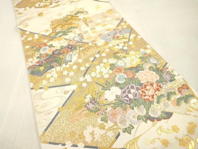 平和屋本店▼六通柄袋帯　唐織　九百錦　裂取薫花文　本金箔　正絹　逸品　DABI7855fe