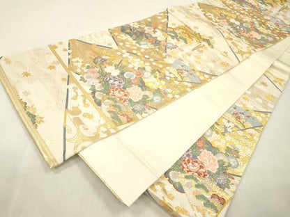 平和屋本店▼六通柄袋帯　唐織　九百錦　裂取薫花文　本金箔　正絹　逸品　DABI7855fe