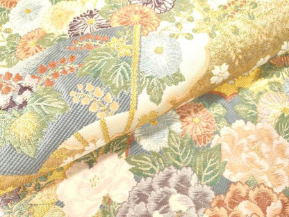平和屋本店▼六通柄袋帯　唐織　九百錦　裂取薫花文　本金箔　正絹　逸品　DABI7855fe