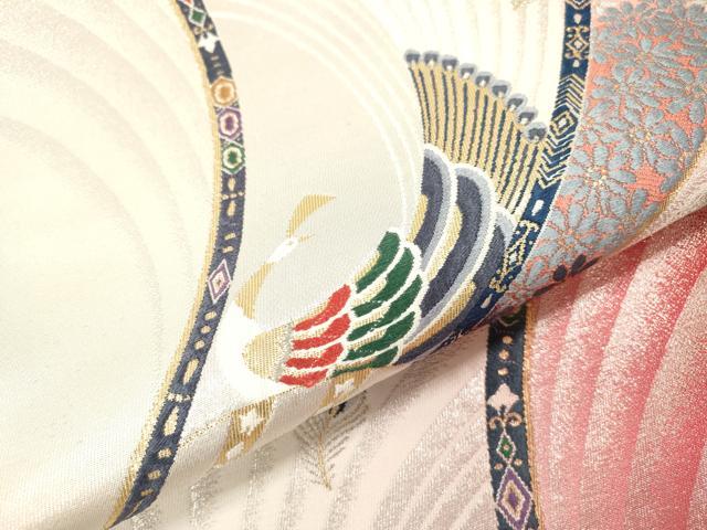 平和屋本店▼六通柄袋帯　唐織　孔雀羽文　純金箔24K　正絹　逸品　DABI7857fe