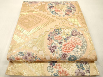 平和屋本店▼六通柄袋帯　天井菱華文　純金箔24K　正絹　逸品　DABI7860fe