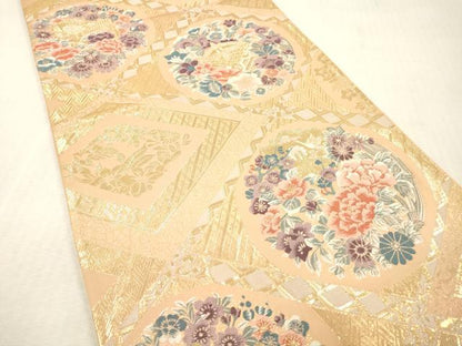 平和屋本店▼六通柄袋帯　天井菱華文　純金箔24K　正絹　逸品　DABI7860fe