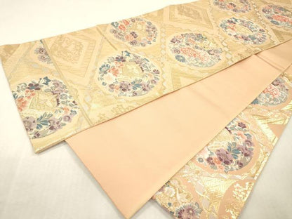 平和屋本店▼六通柄袋帯　天井菱華文　純金箔24K　正絹　逸品　DABI7860fe