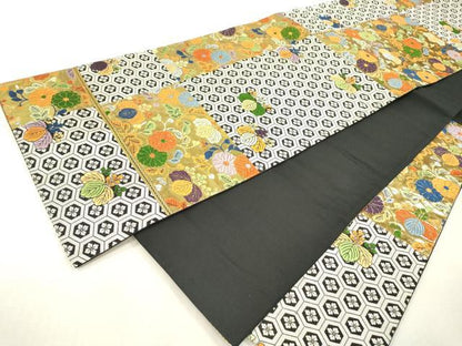 平和屋本店▼六通柄袋帯　唐織　九百錦　亀甲桐花文　純金箔24K　正絹　逸品　DABI7861fe